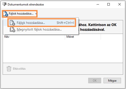 Fájlok kiválasztása és hozzáadása