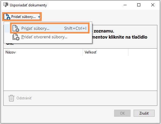 Vybrať a pridať súbory