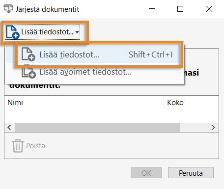 Valitse ja lisää tiedostoja