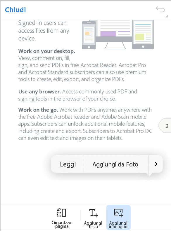 Aggiungere un’immagine a un PDF in Acrobat per iOS