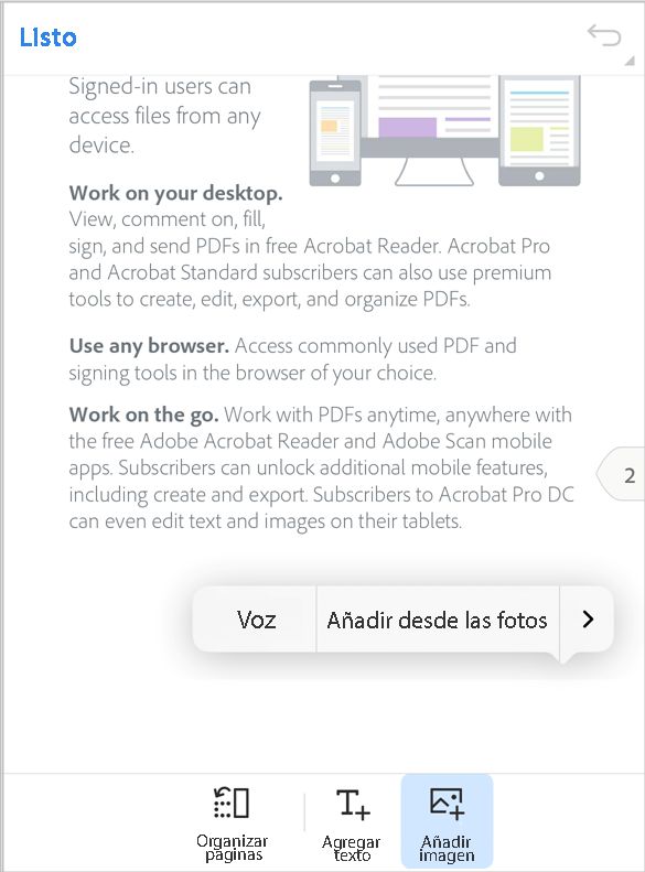 Añadir una imagen a PDF en Acrobat iOS