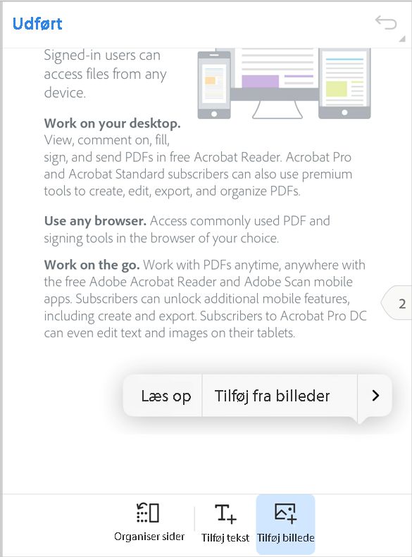 Føj billede til PDF på Acrobat iOS