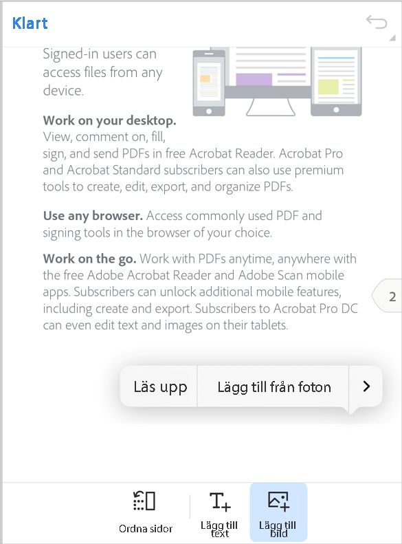 Lägg till en bild i PDF-filen på Acrobat iOS