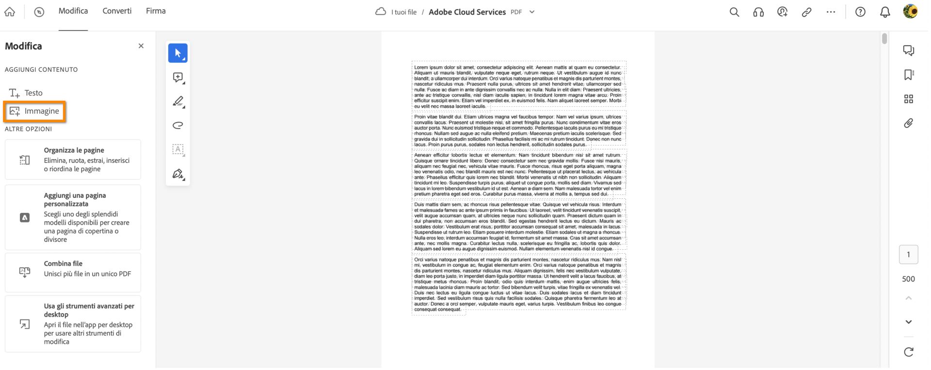 Aggiungere un’immagine al PDF