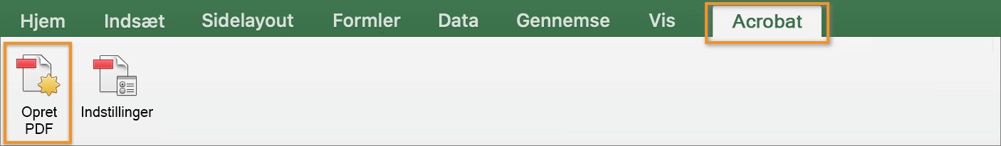 Acrobat-tilføjelse i MS Excel