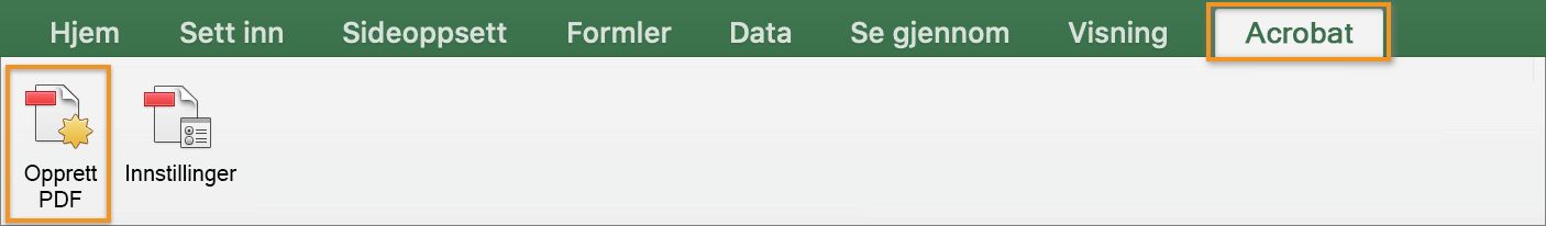 Acrobat-tillegg i MS Excel