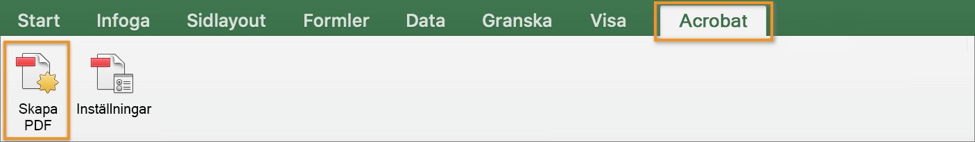 Acrobat-tillägg i MS Excel