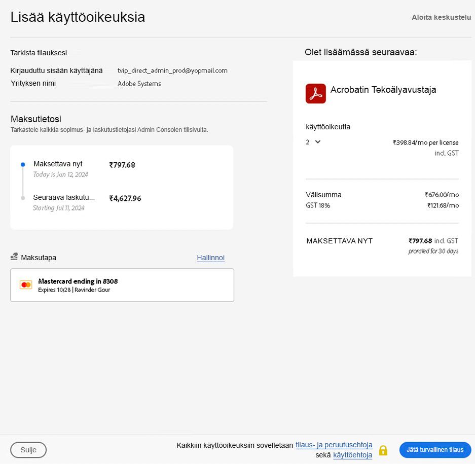 Lisää käyttöoikeus -sivu