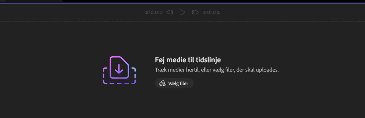 Sektionen Tilføj dine medier er åben, og du har mulighed for at trække og slippe medierne eller bruge Vælg filer til at uploade filer fra den lokale enhed.