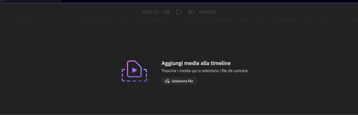 La sezione Aggiungi i file multimediali è aperta e puoi scegliere di trascinare i file multimediali o usare Seleziona file per caricare i file dal dispositivo locale.