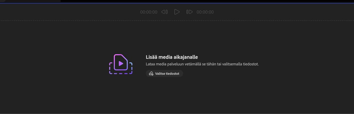 Lisää media -osio on avattuna, ja voit vetää ja pudottaa mediatiedostot palveluun tai valita Valitse tiedostot ja ladata tiedostot paikallisesta laitteesta.
