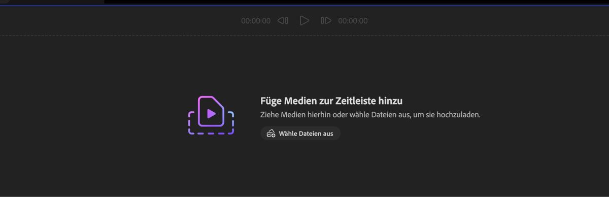Der Abschnitt „Medien hinzufügen“ ist geöffnet und du kannst die Medien per Drag-and- Drop hinzufügen. Über „Dateien auswählen“ kannst du Dateien vom lokalen Gerät hochladen.