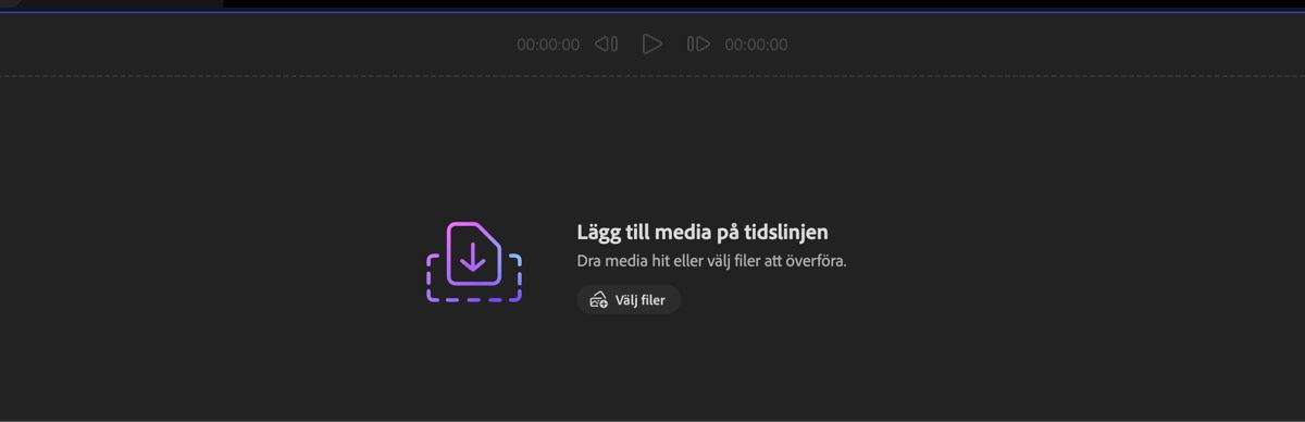 Sektionen Lägg till din media är öppen och du har möjlighet att dra och släppa media eller använda Välj filer för att ladda upp filer från den lokala enheten.