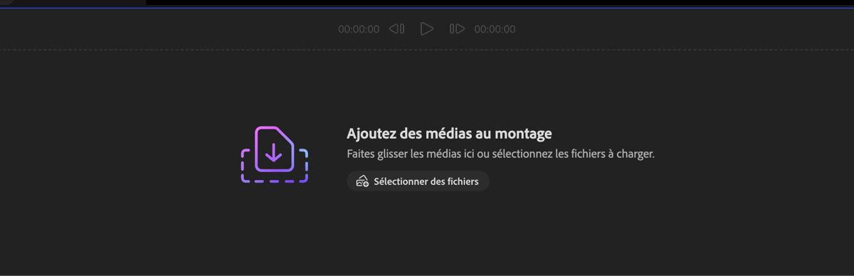 La section Ajouter vos médias est ouverte et vous avez la possibilité de glisser-déposer les médias ou d’utiliser l’option Sélectionner des fichiers pour charger des fichiers depuis l’appareil local.