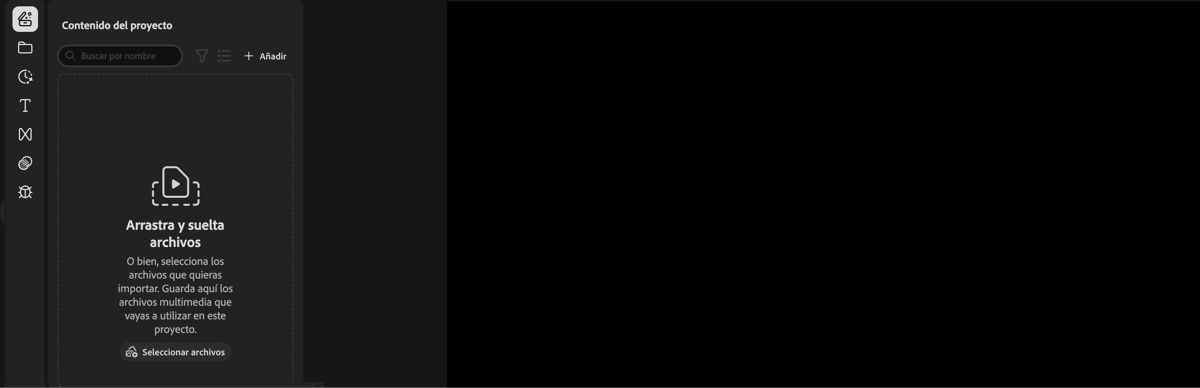 La opción Elementos multimedia del proyecto se resalta en la página del editor de vídeo de Firefly.