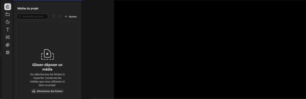 L’option Médias de projet est mise en surbrillance sur la page de l’éditeur de vidéos Firefly.