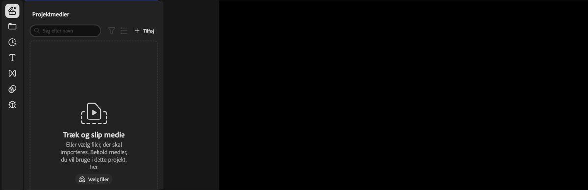 Indstillingen Projektmedier er fremhævet på siden Firefly-videoeditor.