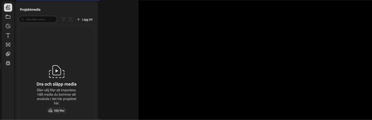 Alternativet Projektmediefiler är markerat på sidan Firefly-videoredigerare.