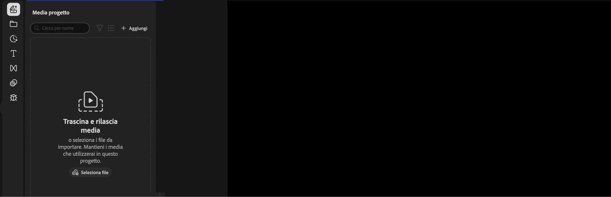 L'opzione Media del progetto è evidenziata nella pagina dell'editor video Firefly.