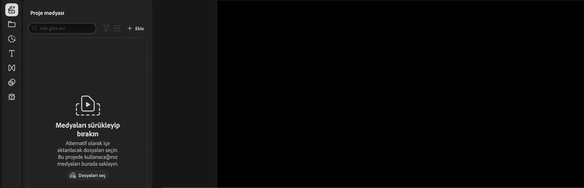 Firefly video düzenleyici sayfasında Proje medyası seçeneği vurgulanmıştır.