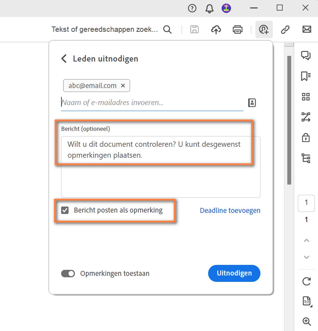 Melding lagt til i invitasjonsdialogen