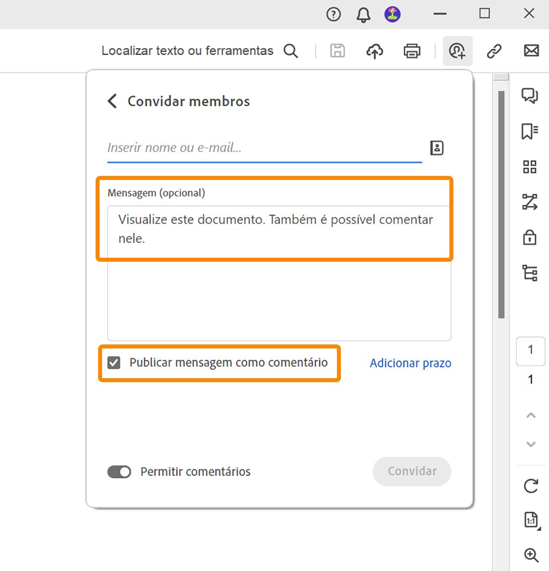 Besked tilføjet i invitationsdialogen