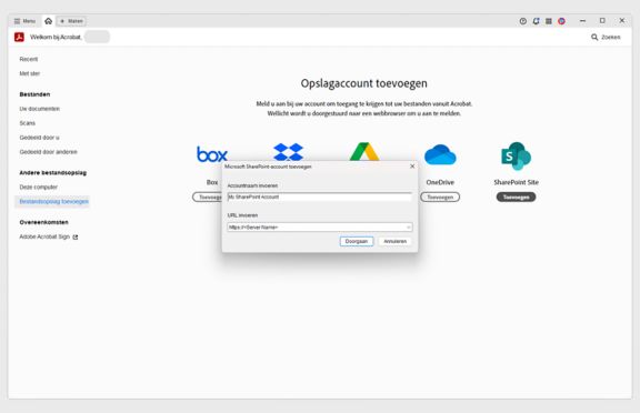 SharePoint-account toevoegen in Acrobat of Reader