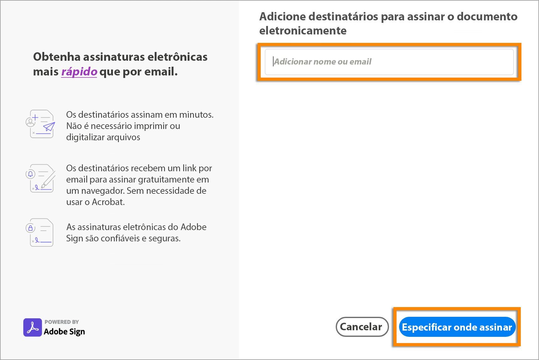 Adicionar signatários