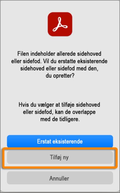Tilføj nyt sidehoved og ny sidefod