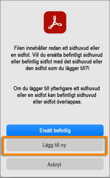 Lägg till nytt sidhuvud och ny sidfot