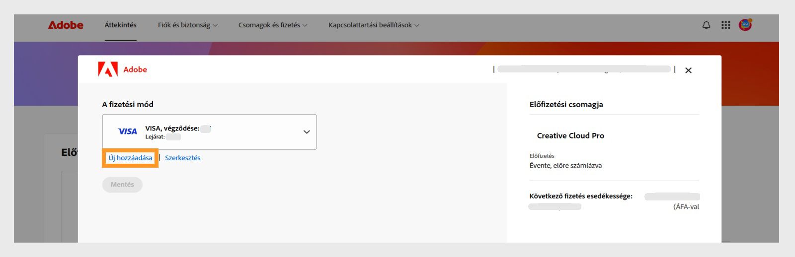 Az Ön fizetési módja oldalon található Új hozzáadása és Szerkesztés gombok lehetőséget biztosítanak Önnek új fizetési mód hozzáadására vagy egy meglévő szerkesztésére. 