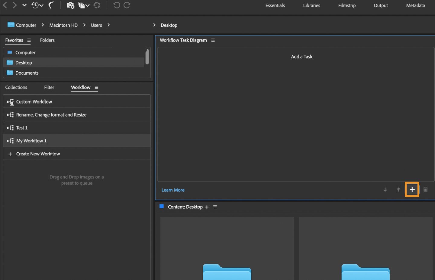 يُظهر قسم Workflow Task Diagram أيقونة New Task المميزة، والتي تُستخدم لإضافة مهمة جديدة في سير العمل.
