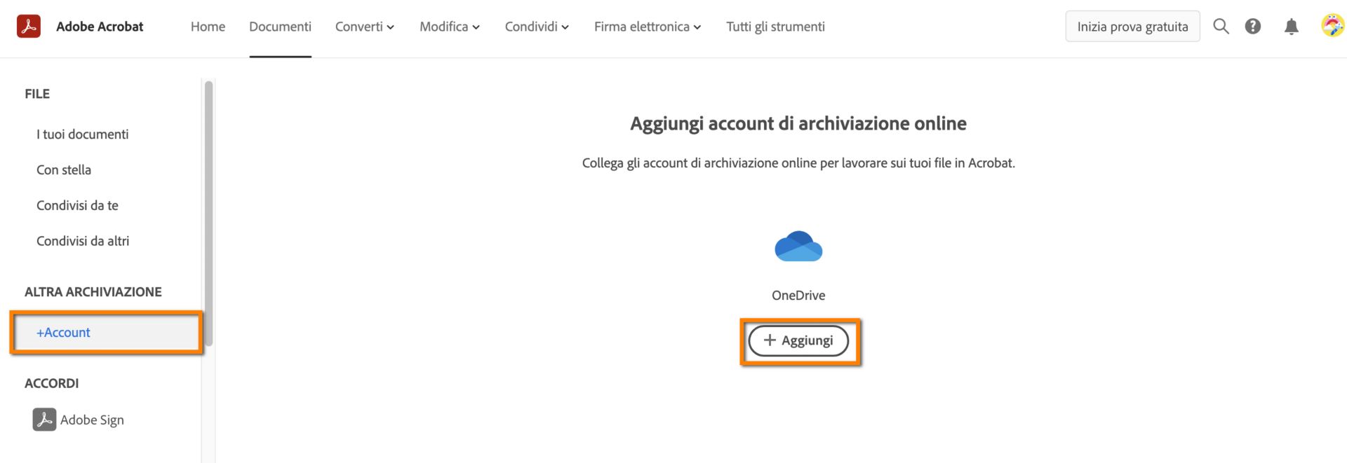 Aggiungere il proprio account OneDrive