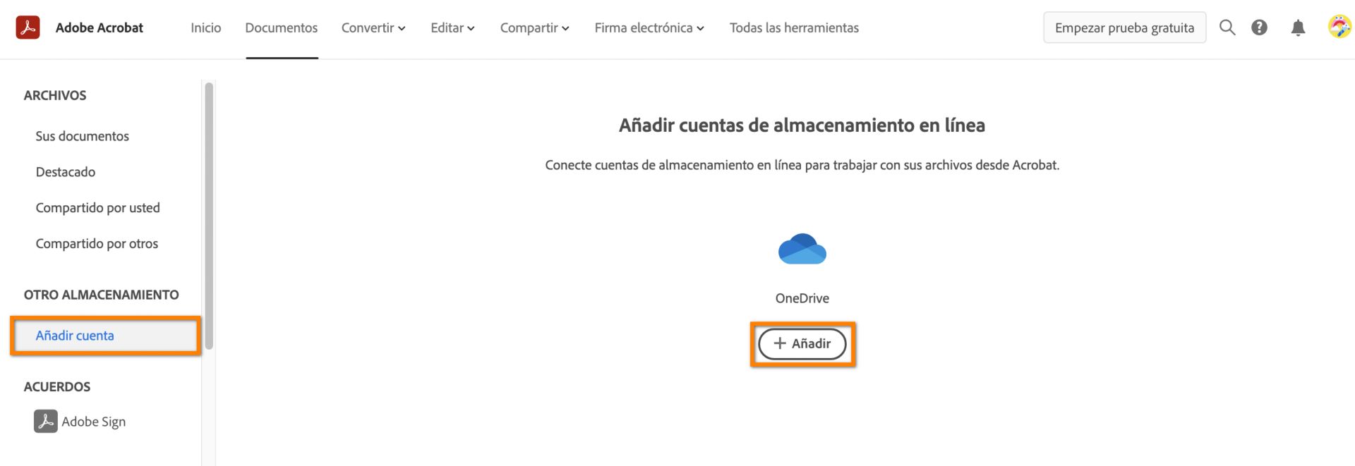 Adición de la cuenta de OneDrive