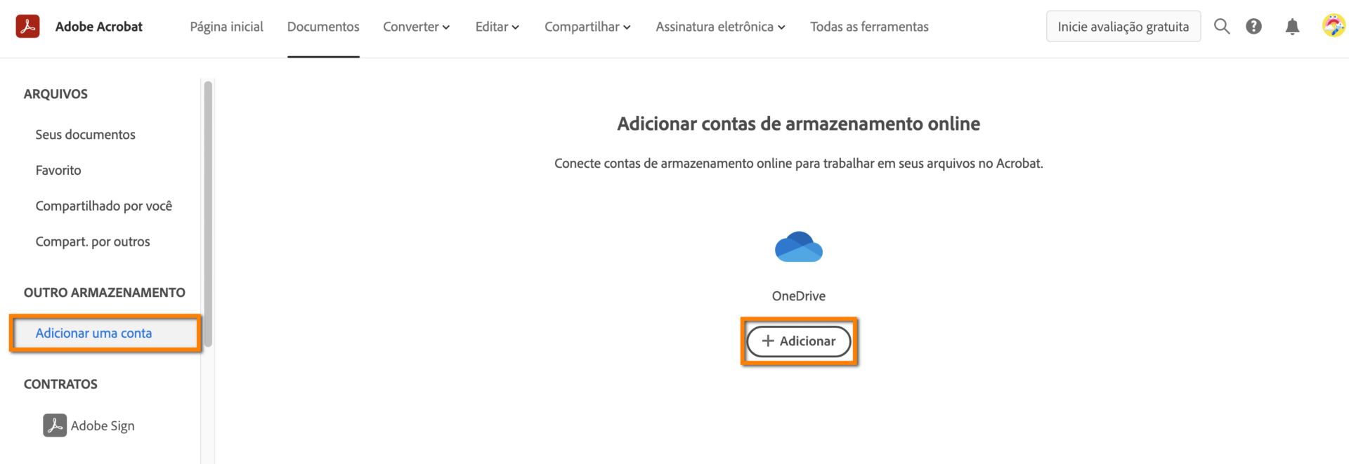 Adicionar sua conta do OneDrive