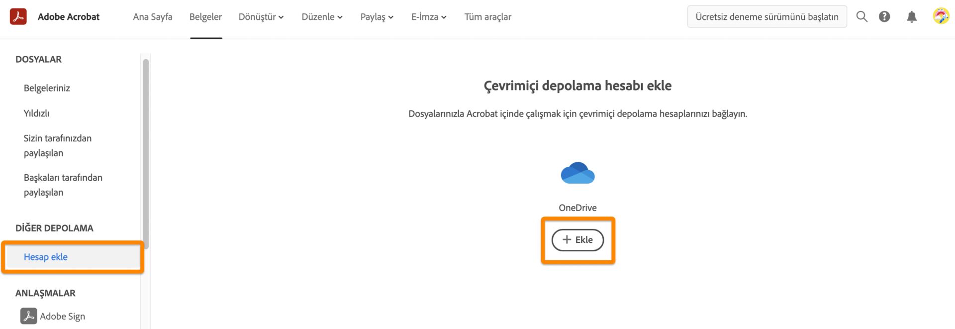 OneDrive hesabınızı ekleme