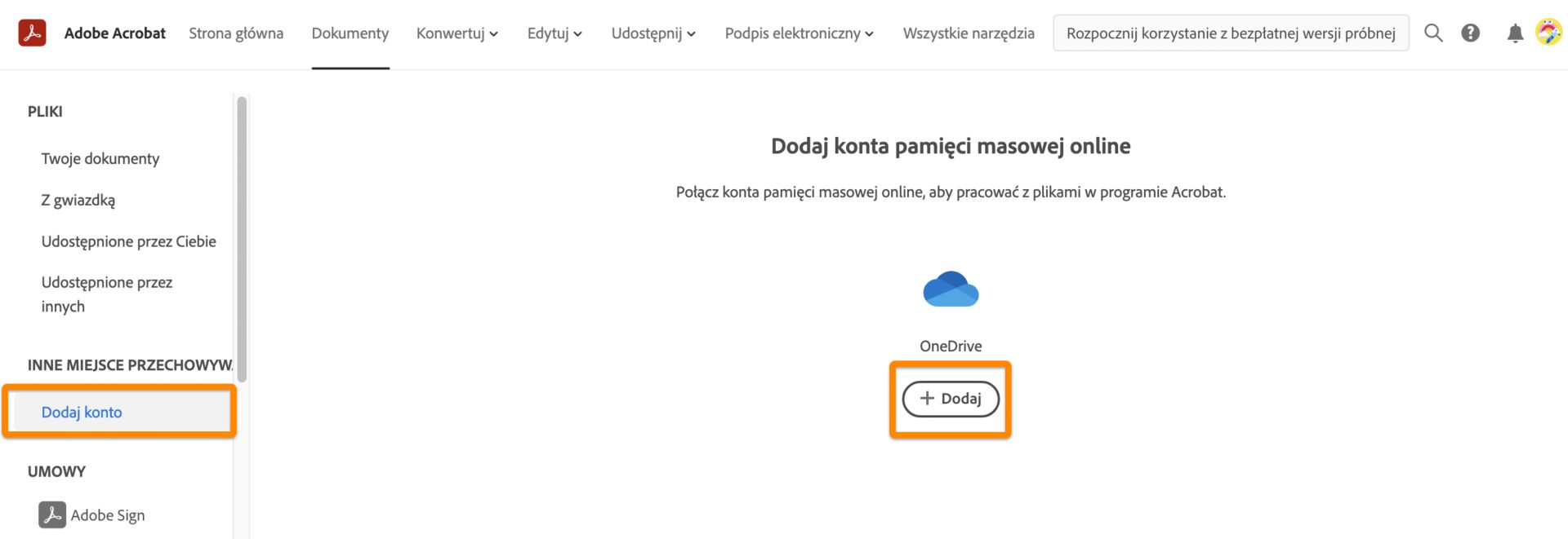 Dodaj konto OneDrive