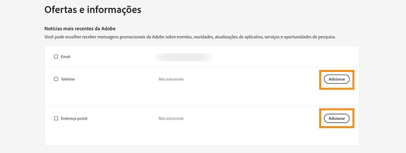 Adicionar ou modificar telefone e endereço postal