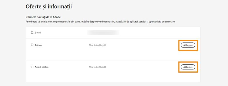 Adăugați sau schimbați numărul de telefon sau adresa poștală