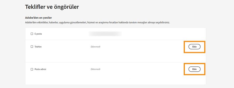 Telefon numarası ve posta adresi ekleme veya değiştirme