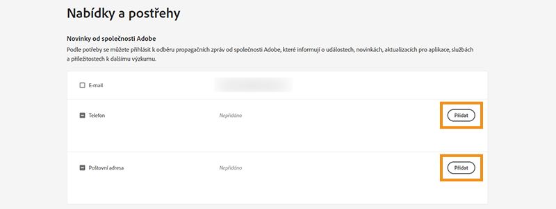 Přidání nebo změna telefonního čísla a poštovní adresy
