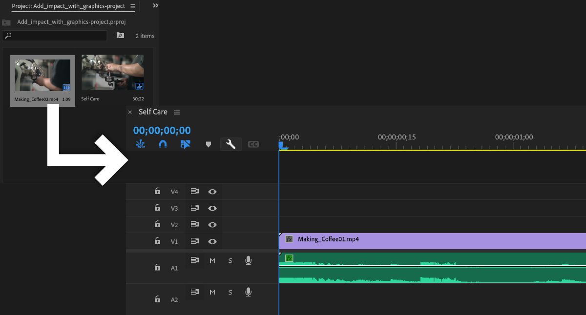 Faites glisser un clip du panneau Projet vers le montage