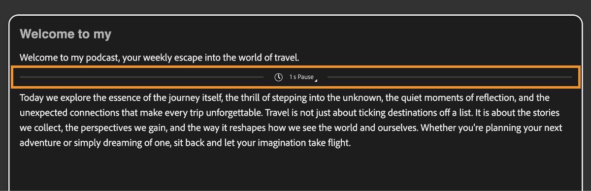 Auf dem Bildschirm „Sprache generieren“ wird der Texteditor angezeigt, oberhalb der Pausenlinie wird eine Hervorhebung angezeigt.