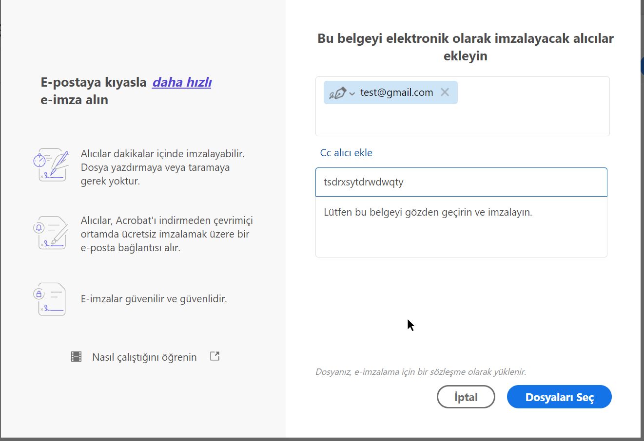 Cc alıcı ekle, konu ve mesaj ayrıntıları