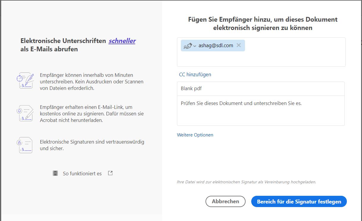 CC hinzufügen, Betreff, Nachrichtendetails