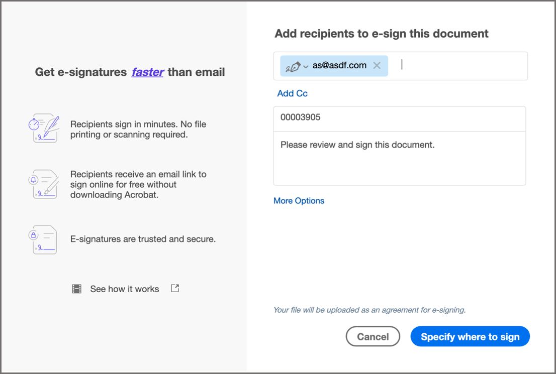 Add Cc, נושא, פרטי ההודעה