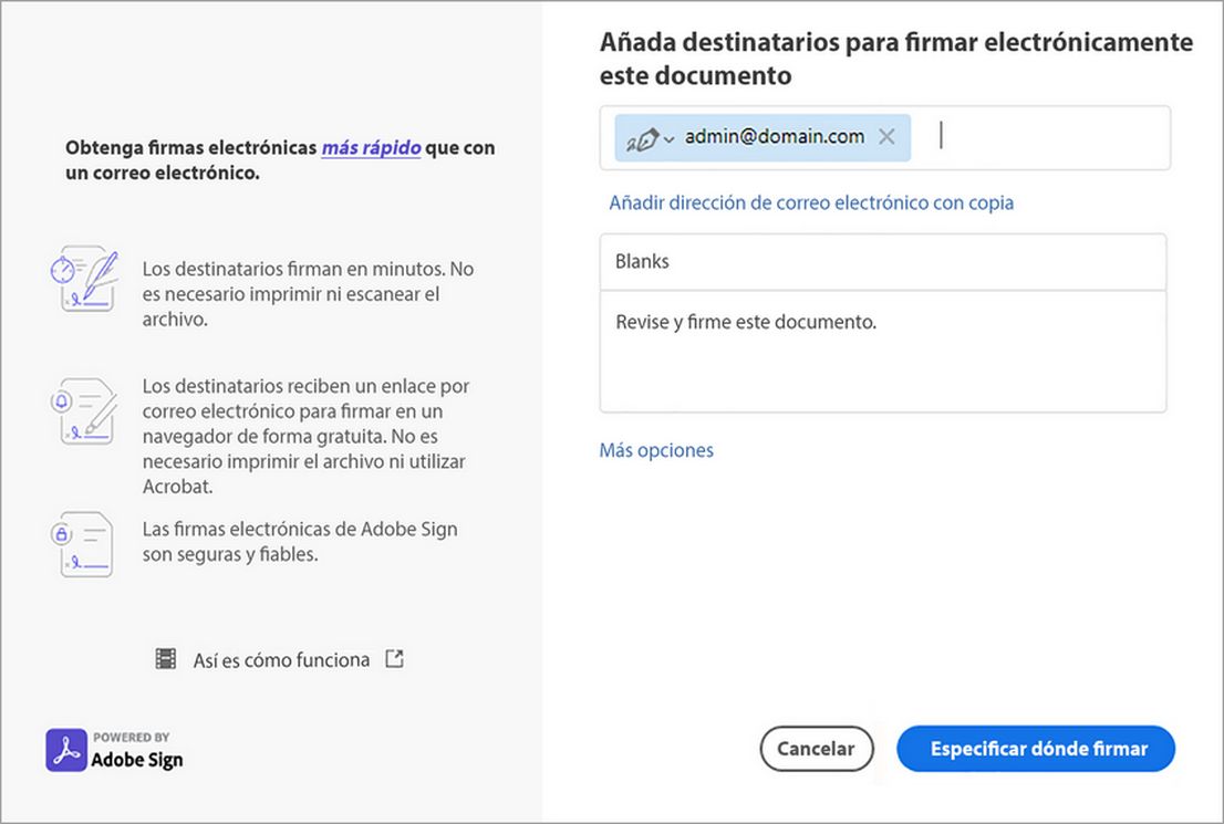 Añadir CC, asunto, detalles del mensaje