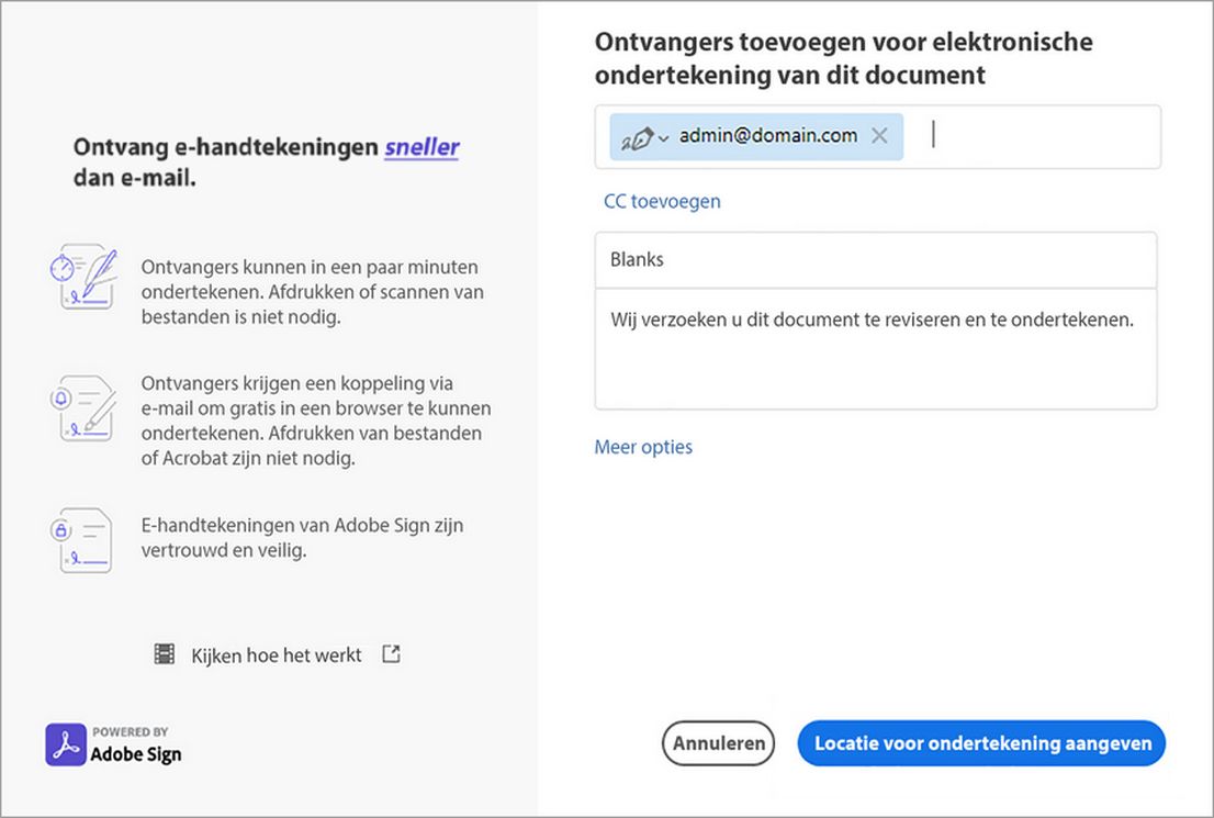 CC toevoegen, onderwerp, berichtgegevens
