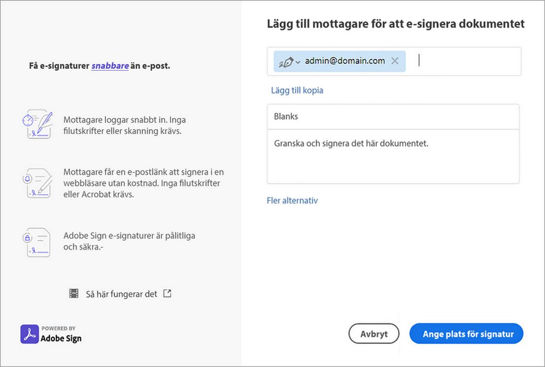 Lägg till kopia, ämne, meddelandeinformation