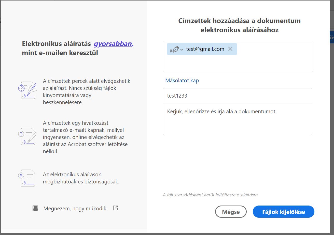 Másolatot kap, tárgy, üzenet részletei